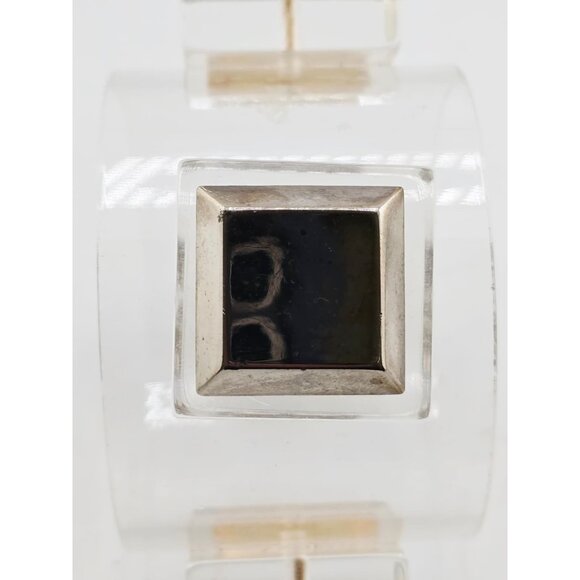 Rare Unsigned Julie Rubano Wide Lucite Cuff Bracelet With 2 Raised Metal Squares - Picture 6 of 7